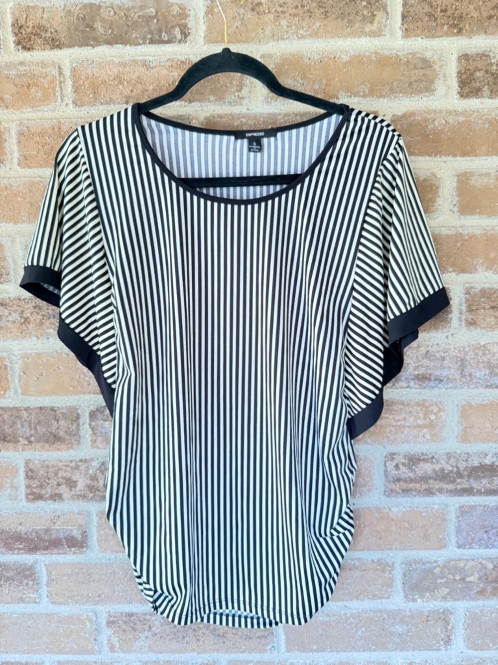 Espresso Black and White Vertical Stripe Flutter Sleeve Top